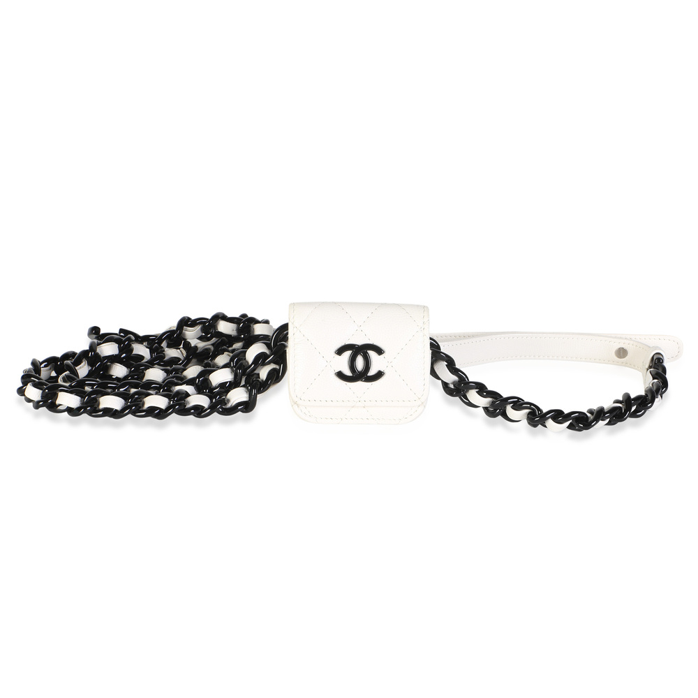 Chanel White Quilted Caviar My Everything Airpods Pro Holder Belt Bag